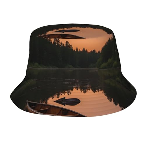 Moonlit Canoe Allagash River Print Summer Bucket Hat, sombrero de sol de moda, gorra unisex, para playa, golf, pesca, vacaciones al aire libre, color negro, Negro -, talla única