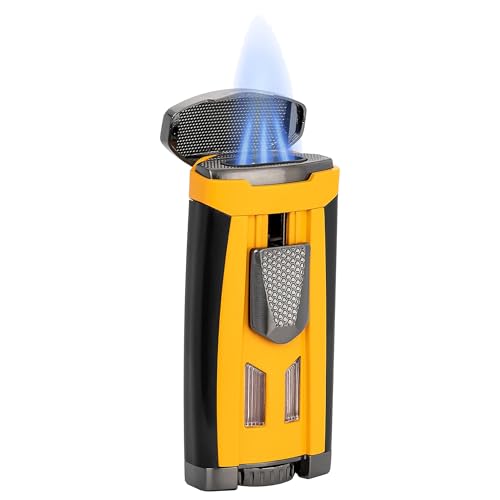 Xikar HP3 Triple Jet Flame Butane Torch Lighter, Yellow | Wind-Resistant, Refillable with EZ-View Fuel Window, Adjustable Flame & Easy Push Ignition