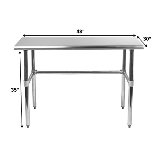 Image of 30 inch Deep x 48 inch Long Open Base Stainless Steel Work Table - Express KitchQuip NSF Certified Commercial Prep Table with Galvanized Legs for Kitchen, Food Truck & Garage