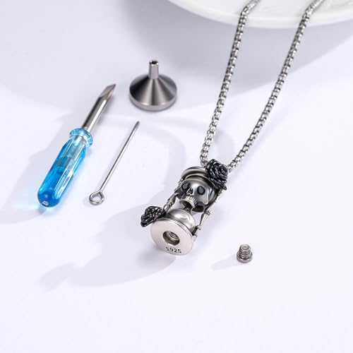 Hourglass Urn Necklace 925 Sterling Silver Skull Pendant Necklace Rose Gothic Cremation Jewelry for Ashes Men Women4