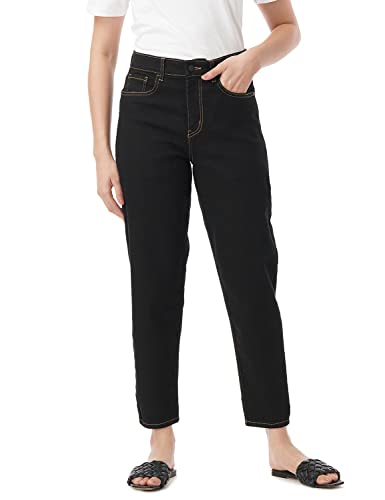 Image of INKD Women's Stretchable Barrell Fit Jeans (Super Black, 36), High Rise