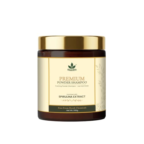 Image of Havintha Premium Spirulina Powder-Based Herbal Shampoo for Hair - 200g | Easy-to-Use Foaming Ayurvedic Shampoo | Anti Hair Fall & Anti Dandruff Care | Sulfate-Free with Shikakai, Aloe Vera & Methi Dana for Strong, Healthy & Voluminous Hair