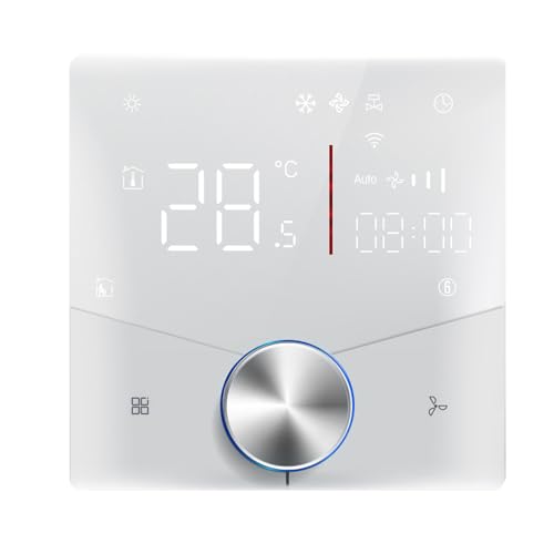 Luqeeg Termostato WiFi, Controlador de CA de 2 Tubos de Pantalla Táctil Digital con Panel LED RS485 Interfaz para el de Calefacción de Aire Acondicionado Central (White)