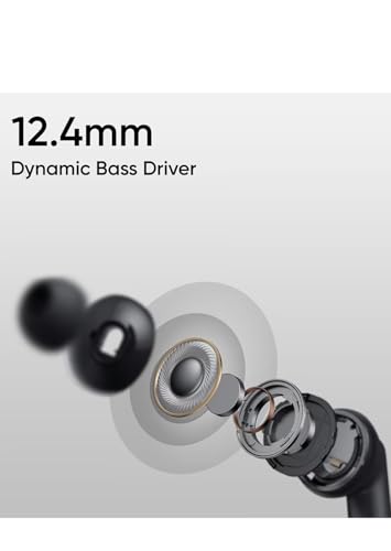 Image of Compatible for realme Buds T310 Wireless Bluetooth Earbuds with 46dB Hybrid ANC, 40 Hours Battery Life, 12.4mm Bass Driver, 360 Spatial Audio, Low Latency, Fast Charging, IP55 Protection (Black)