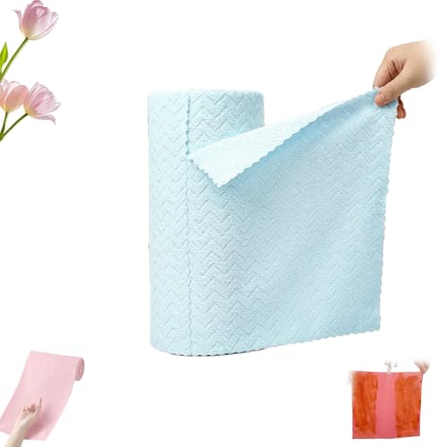 Starfreshi 30枚パック マイクロファイバークリーニングクロスロール 切り離し式 超吸収性 再利用可能 タオルロール 厚手 キッチン用クリーニングクロス 車用 ウォッシュクロス キッチン掃除用(Blue,1 Volume)