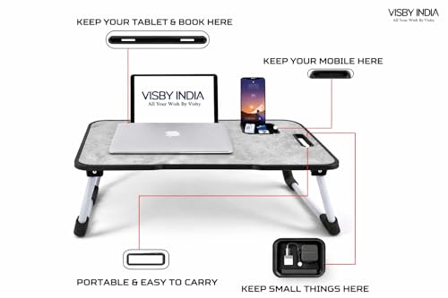 Image of SPHENI Smart Multipurpose Foldable Laptop Table with Cup Holder, Study Table, Bed Table, Breakfast Table, Foldable and Portable /Ergonomic & Rounded Edges /Non-Slip Legs (AUS MARBLE NEW)