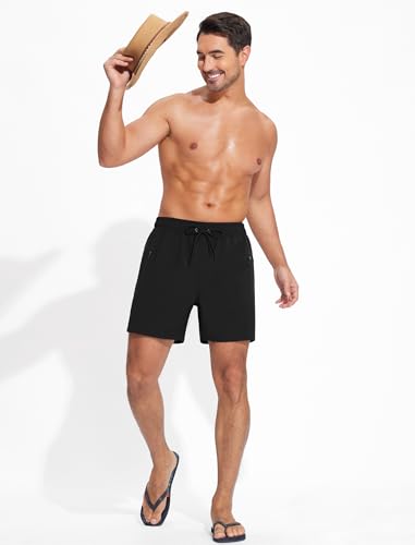 Mens Swim Trunks with Printed Compression Liner Quick Dry Bathing Suits 6" Beach Swimming Shorts with Zipper Pockets4