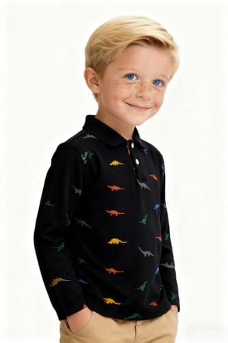 Image of Boys Dinosaur Graphic Collared Dress Polo Shirts for Child Toddler 2-7years