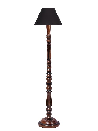 Image of Floor Lamp with Wooden Base - Height 55 inch, Black | Modern Standing Lamp for Living Room, Bedroom & Office | Stylish & Elegant Home Lighting Decor | Tall Decorative Lamp