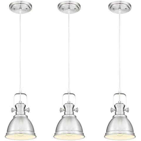 Audickic 3 Pack Pendant Lights Kitchen Island, Farmhouse Hanging Lights Fixtures with Metal Shade, Rustic Kitchen Pendant Lighting Over Island for Dining Room, Brushed Nickel, AD-2151 Cover