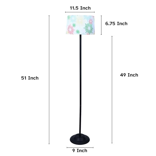 Image of tu casa Black Metal-Iron Base Foldable Floor Lamps with Flowral Print & Satin Shade for Bedroom, Living Room, Lounge, Office Area, Gifting Without Bulb for Home Decoration (Height - 53 inch)