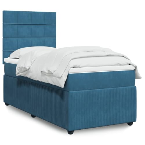 Vetnasa Cama Box Spring con colchón tercio Azul Oscuro 90x190 cm Mobiliario, Camas y Accesorios, Camas y somieres Azul 66,35 KG