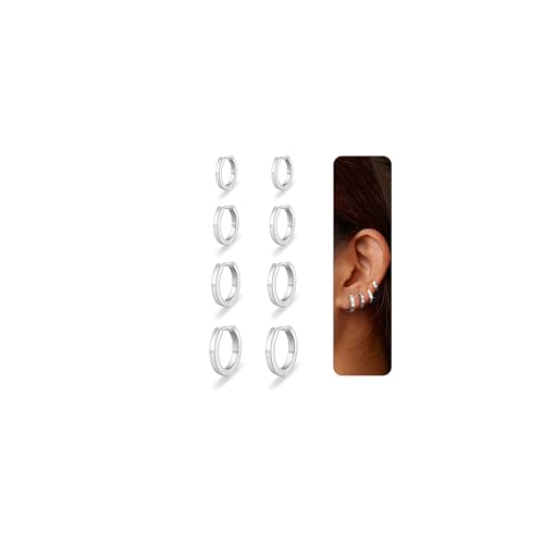 Nelytiya 4 Paar Kleine Creolen Silber 925 Für Damen Hypoallergen Creolen Cartilage Ohrringe Set Für Mehrere Piercings 6/8/10/12mm