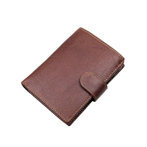 Men's Genuine Leather Bifold Wallet Retro Casual Multi Card Holder with Id Window and Capacity for Office Parties and Daily Use in Coffee