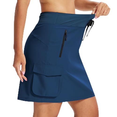 MoFiz Jupe Short Femme Randonnée Jupe de Sport aux Genoux Taille Haute Jupe avec Short été Tennis Golf Skort Bleu XL