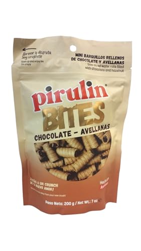 PIRULIN BITES - MINI BARQUILLOS RELLENOS DE DELICIOSO CHOCOLATE Y AVELLANA - 200 GRAMOS