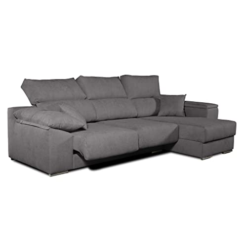 Tanuk Sofá Chaise Longue LODURR Derecha 4 Plazas Gris Marengo 294x160 CM. Asientos Extensibles. Desenfundable. Tejido con Sistema ACUALINE