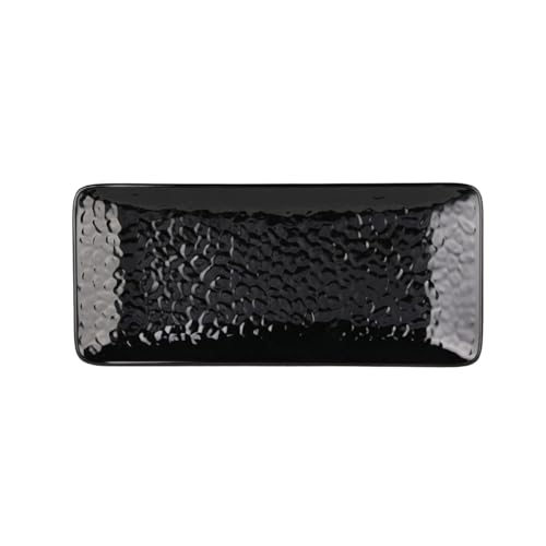 Thunder Group 長角皿 28.9×13cm 焼き物皿 焼き魚 長方形 メラミン食器 食洗機対応 割れにくい プラスチック 業務用 槌目 黒 ブラック 24110BK