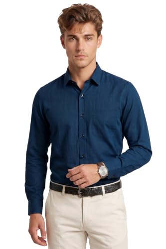Image of Peter England Men's Everday Regular Fit Solid Shirt | Cotton Rich | 5-Pin Pocketing