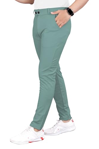 Image of Men's Formal Slim Fit Trousers | Mid-Rise Solid Pants with Button Closure | Perfect for Office Pack of 1)