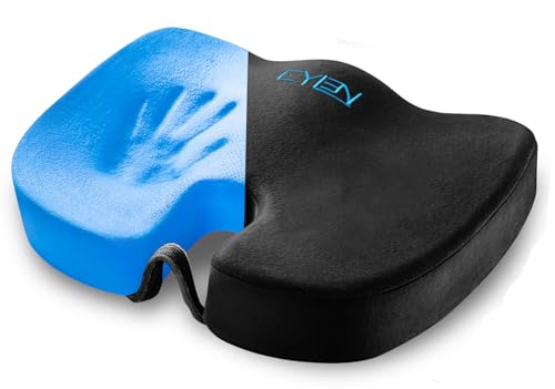CYLEN Home Office Seat Cushion – Memory Foam Chair Cushion with Gel-Infused Material for Tailbone & Coccyx Pain Relief, Non-Slip Bottom, Machine Washable Cover – for Car, Wheelchair(Matte Black) image 1