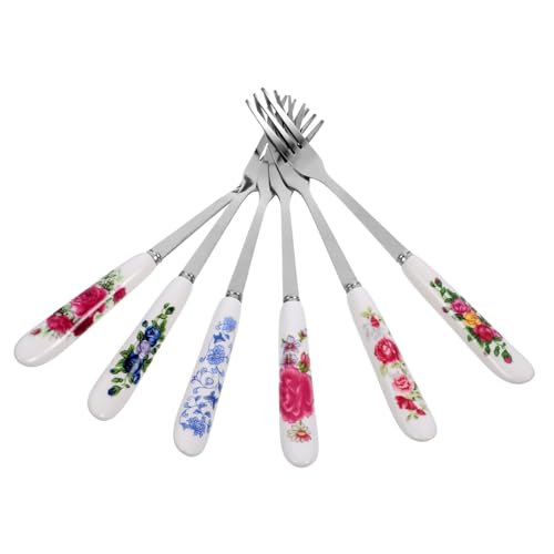 Hemobllo 6pezzi Forchettine Per Dessert in Acciaio Inossidabile Con Manico in Ceramica Colorata Forchette Piccole Per Frutta e Dolci Per Casa Bar Ristoranti e Feste