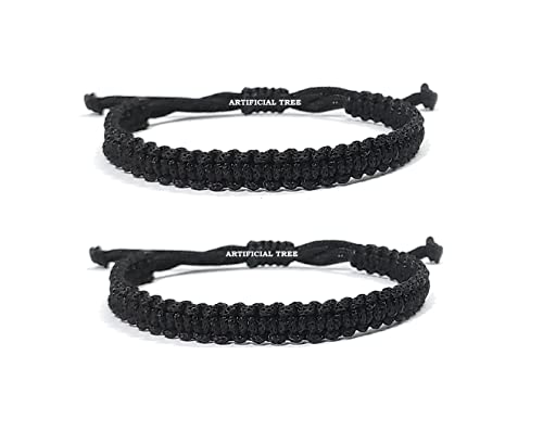 Image of ARTIFICIAL TREE Handmade Kala Dhaga Bracelet Adjustable for Women, Men, Girls, Boys | Nazar Bracelets 2 Piece Set | Adjustable Black Thread Bracelets for Protection Black (AT GIRLS BRCT 001)