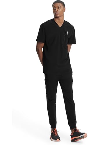 Image of Cherokee Infinity Mens Scrubs Top V-Neck Modern Fit 2 Pocket 360 Stretch