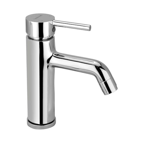 Image of Hindware F280010SCP Single Lever Basin Mixer with Water Saving Feature for Bathroom | Star Rated Product | Made of Brass | Comes with 450-mm Hose | Flora Range | 12-Year Manufacturer Warranty
