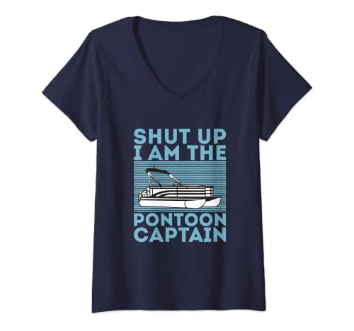 Mujer Pontón Capitán Pontooning Motor Boat Design Camiseta Cuello V