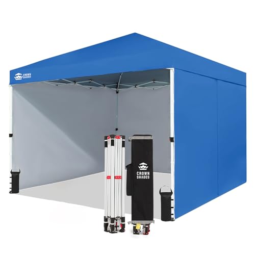 CROWN SHADES 10X10 Comercial Instant Canopy Pop Up Tent with Center Lock, 300D Fabric, 4 Sidewalls, Sto'N Go Bag, Blue
