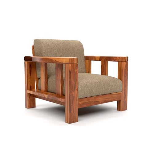Image of Sheesham Wood Single Sofa Chair | Premium Single Seater Sofa for Living Room, Bedroom & Office | Elegant Home Furniture Single Person Wooden Sofa (Evans Honey, 1 Seater)