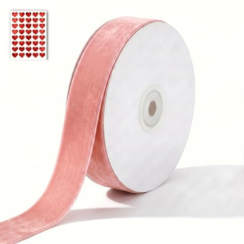 Pink Velvet Ribbon 1 10 Yards for Christmas Tree Gift Wrapping Flower Bouquet Wreath Decorations Wedding Bow Making Including A Heart Sticker