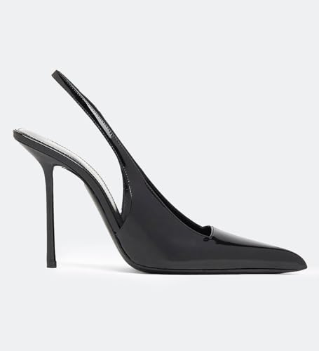 Image of Slingback Heels for Women Pointed Toe Stiletto High Heels Stretch Slip on Backless Patent Leather Fashion Comfortable Dress Pumps Shoes