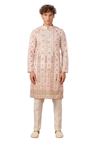 Image of BE ACTIVE Men's Cotton | Regular Fit Casual Mandarin Collar | Long Length Full Sleeves | Embroidered Indian Kurta
