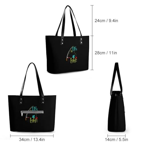 Life Better at Lake Women's Leather Handbag Shoulder Bag Tote Purse Bags for Shopping Travel2