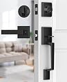 Brightify Black Front Door Handle, Matte Black Exterior Door Handle with Door Lever, Modern Front Door Lock Set, Adjustable Deadbolt with Single Cylinder, Reversible for Right&Left