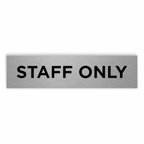 Slimline Aluminium Staff Only Door Sign from ViroDisplay - Brushed Silver - 200 x 50mm - Durable Printed Surface - Self-Adhesive Fixing