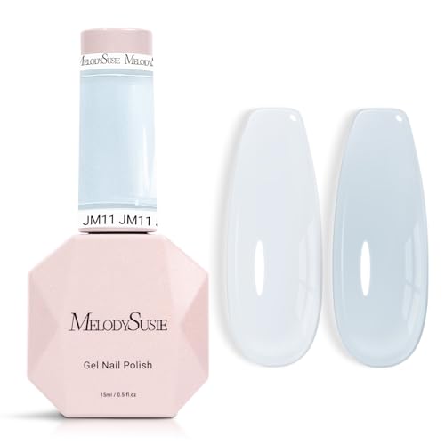 Image of MelodySusie Milky Blue Gel Nail Polish, 0.5Fl.oz Jeweliver Gel Polish Translucent Light Baby Blue Pastel Color White Soak Off UV LED Art Design Manicure Gift for Girls Salon DIY At Home JM11