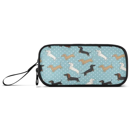 Image of J JOYSAY Dachshund Dogs Polka Dots Blue Pencil Case Large Big Capacity Storage Pen Pouch for Girls Boys Makeup Bag for Adults Business Office
