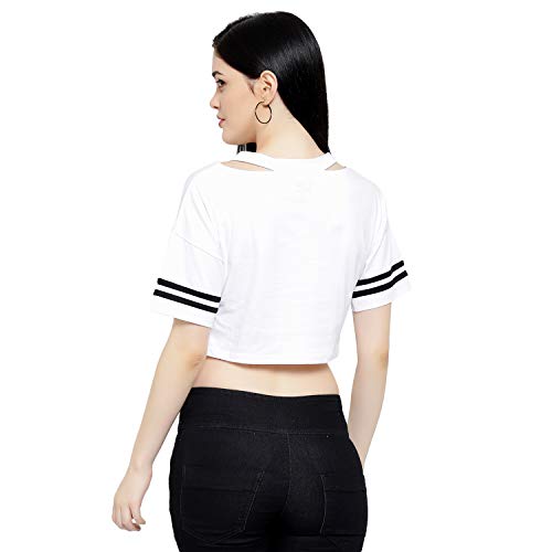 Image of LE BOURGEOIS Women Solid Loose Fit Desiger V-Neck Short Sleeve Dance Party Casul Crop Top
