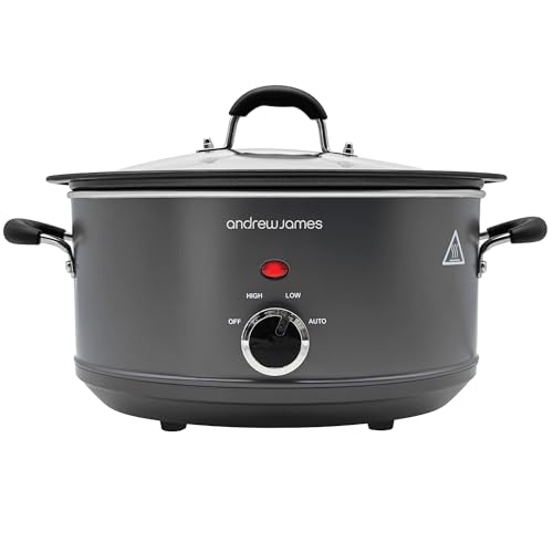 Andrew James 3.5L Slow Cooker – Sear-to-Simmer - Large Hob-Proof Aluminium Pot, Shatter-Resistant & Easy-Clean Design 3 Heat Settings & Glass Lid, Ideal for Family Meals, Curries & Batch Cooking