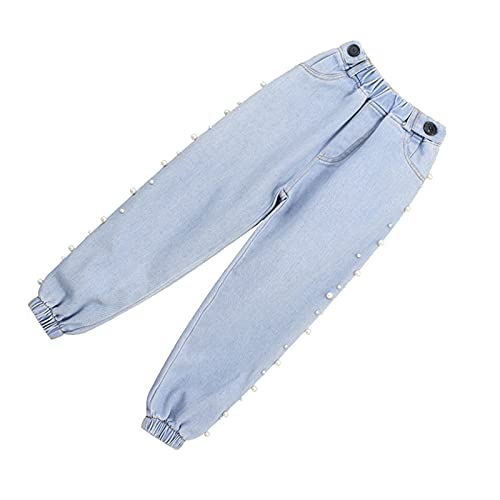 Yiqinyuan Girls Jeans Solid Color Girl Child Jeans Pearl Decoration Children's Jeans for Girls Teenage Children's Clothing