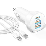 Caricabatteria da auto per iPhone 17e 17 16 15 Pro Max ricarica rapida, 70 W 3 porte USB C caricabatteria da auto adattatore accendisigari accessori e cavo USB C da 0,9 m per iPhone 17e/17/17 Pro Max