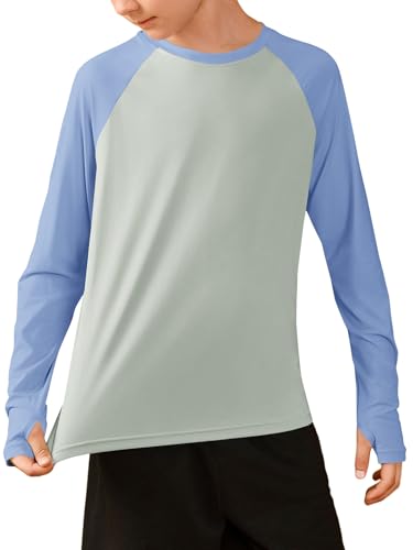 Boys Athletic Long Sleeve Raglan T-Shirts Kids Quick Dry Colorblock Tops with Thumb Holes