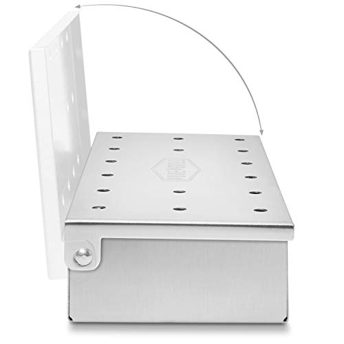 Pure Grill BBQ Smoker Box - Heavy Duty Stainless Steel with Hinged Lid for Wood Chips - Barbecue Meat Smoking for Charcoal and Gas Grills