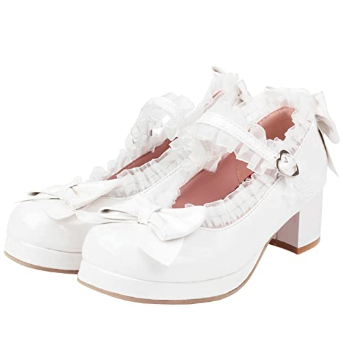 Image of LUXMAX Women Kawaii Mid Block Heel Mary Jane Rockabilly Pumps with Bow Platform Chunky Heel Cute Sweet Shoes