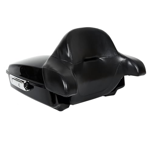 Image of ECOTRIC Chopped Motorcycle Storage Trunk W /Wrap-around Backrest Compatible with Harley Touring 2014-2024 Road King Road Glide Street Glide Electra Glide Tail Box w /Wrap-around Backrest Pad