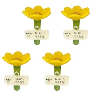 4packs Bee Watering Station | Insect house | bug hotel | Flower-shaped Bee Water Feeder with Stake | Colorful Floral Bee Drinking Cups for Yard Lawn Patio | Hexapod Bee Water Station for Garden Decor
