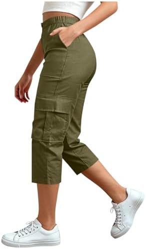 Womens Capris with Pockets Stretch Lightweight Casual Cargo Pants Summer Travel Capri Cropped Trousers with Pockets - 1